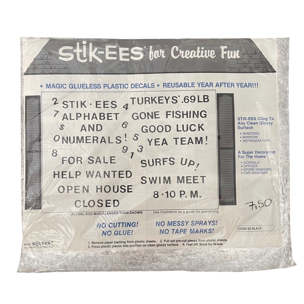 Vtg Stik-ees‎ Window Clings black letters numbers code ee 90s School business